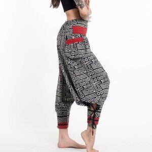 Woven Prints Thai Hill Tribe Fabric Women's Harem Pants Ankle Straps